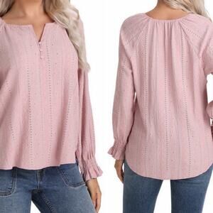 Frye Women's Textured‎ Peasant Dusty Rose Top Aztec Pattern Blouse Medium Boho
